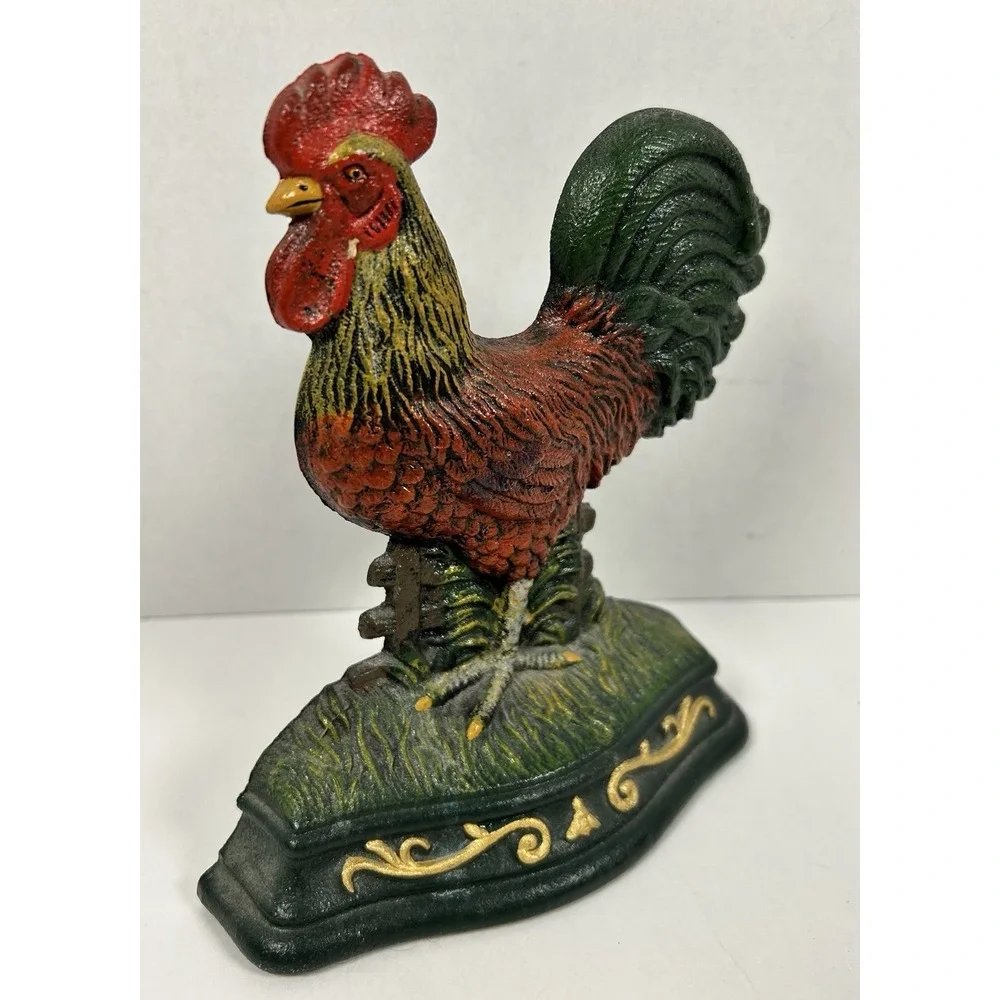 Vintage Cast Iron Rooster Doorstop Farmhouse Chicken Decor 7